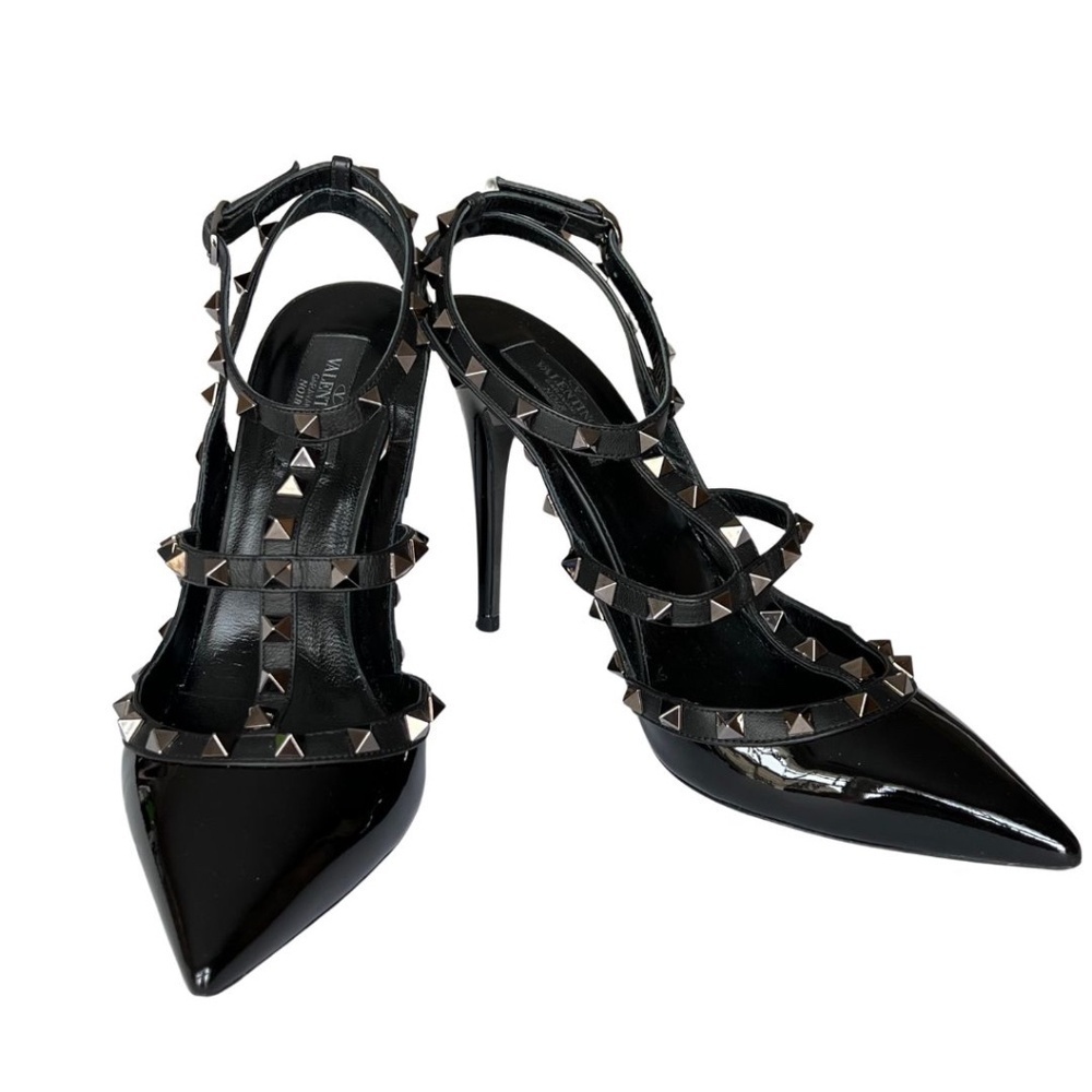 Valentino Garavani Rockstud T-strap Black Patent Leather Pumps Size 11 (41) Box